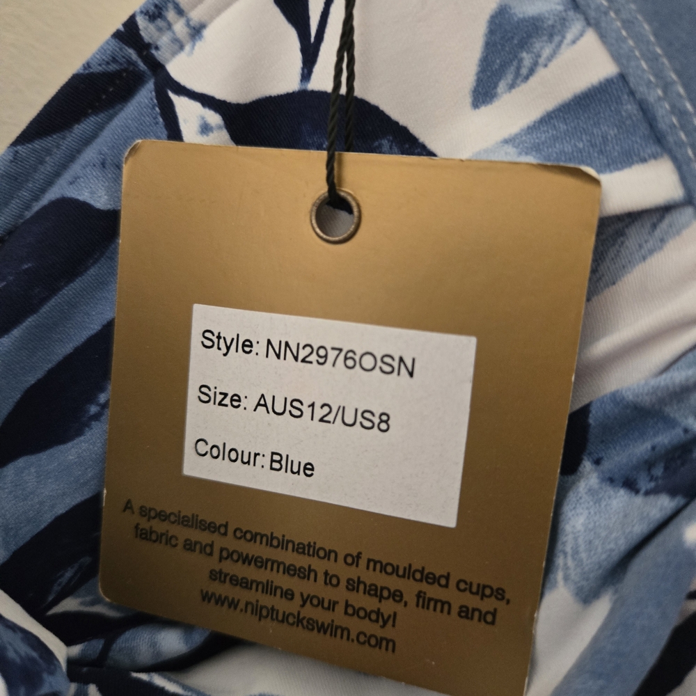 Elegant Blue and White Leaf Print Women's One Piece Swimsuit - Picture 11 of 16